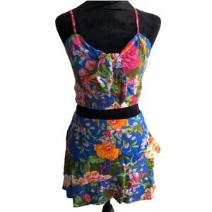 LOTTIE & HOLLY BOG COLLECTIVE FLORAL CROP TOP & SKORT SET‎  BLUE PINK M-NEW